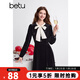 百圖betu冬季新款裙子絲絨蝴蝶結領(lǐng)連衣裙女2412T26 黑色 M