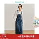 茵曼（INMAN）【商場(chǎng)同款】牛仔背帶裙2024春秋女裝新品后下擺開(kāi)叉休閑長(cháng)裙 牛仔藍 S