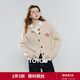 初語(yǔ)毛衣2025秋季新款貓咪貼布繡減齡萌趣含羊毛軟糯開(kāi)衫外套 米白色 M
