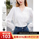 百圖betu女裝春季新款法式V領(lǐng)花邊拼接氣質(zhì)長(cháng)袖襯衫女2402T42 米白 S