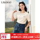 LAGOGO小貓刺繡純棉舒適T恤女拉谷谷2025年夏新款彩點(diǎn)紗短袖上衣 米色 S