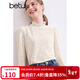 百圖（betu）女裝秋季新款T恤立領(lǐng)蝴蝶提花針織長(cháng)袖T恤女2409T44