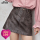 妖精的口袋復古a字PU皮半身裙女2025年秋季新款高腰顯瘦皮裙短裙 古銅色 L