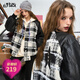 妖精的口袋黑白格紋pu拼接棒球服外套女2024秋冬新款梭織提花毛呢 黑白格子色 S