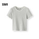 森馬（Semir）短袖T恤女夏季短款蕾絲花邊圓領(lǐng)緊身衣服顯瘦條紋衫102325100007