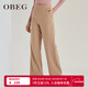 OBEG歐碧倩秋冬藏藍色條紋闊腿褲女羊毛混紡長(cháng)款西褲10404002 米色 S /160/36