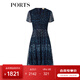 PORTS寶姿女裝短袖中長(cháng)連衣裙LM8D220MLP025 丈青印花 M