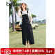 百圖betu女裝春夏新款背帶裙減齡設計感開(kāi)叉牛仔背帶裙女2403D10 深牛仔藍 S