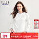 ELLE ACTIVE簡(jiǎn)約拼色圓領(lǐng)長(cháng)袖t恤女休閑通勤純棉舒適透氣打底上衣女 白色 M