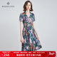 MORELINE沐蘭高級感復古V字翻領(lǐng)連衣裙2024夏裝新款油畫(huà)印花大傘裙中長(cháng)款 綠粉花 2XL 44