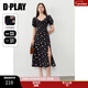 DPLAY【法式茶歇系列】2025年春季新款黑色連衣裙女氣質(zhì)度假長(cháng)裙 暗夜薔薇 L
