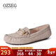 OZZEG澳洲豆豆鞋女單鞋春夏季真皮透氣軟底淺口平底防滑孕婦鞋一腳蹬 羊灰色 38