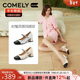 康莉（COMELY）高跟瑪麗珍鞋女春季粗跟圓頭拼接小香風(fēng)時(shí)尚單鞋 米白色/黑色 38 