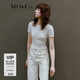 MO&Co.圓領(lǐng)短袖修身收腰短款露臍彈力T恤上衣時(shí)髦洋氣上裝女摩安珂 本白色 L 170