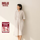 MUJI女式 易干平紋七分袖連衣裙女裝裙子25年秋季連身裙 BC2NSC5A 灰色條紋 M （160/84A）