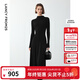 朗姿羊毛復古設計感收腰修身氣質(zhì)通勤裙子女冬新款針織連衣裙 黑色 M