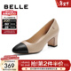 百麗（Belle）氣質(zhì)百搭高跟鞋女粗跟商場(chǎng)同款通勤舒適羊皮高跟單鞋B2E1DAQ4 杏色 37 (235mm)