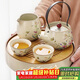 原和虞美人功夫茶具套裝中式汝瓷提梁泡茶壺陶瓷干泡茶盤(pán)輕奢高檔