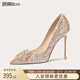 Lily Wei法式香檳金色水晶婚鞋秀禾服婚紗兩穿高跟鞋女小碼純欲不累腳 香檳金【跟高8cm】 36