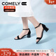 康莉（COMELY）一字帶涼鞋女粗跟25年夏季羊皮中跟時(shí)尚百搭通勤時(shí)裝涼鞋 黑色 35