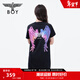 BOY LONDON【霓虹光翼】夏女士連衣裙休閑炫彩翅膀甜酷T恤裙W17003 黑色 M
