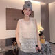 【爆款推薦】秋季新款顯瘦歐若風(fēng)百搭圓領(lǐng)蕾絲提花無(wú)袖背心打底JL 米白色 【精品】 M 【建議100-115斤】