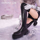 DAPHNE LAB方糖過(guò)膝靴2代 厚底增高長(cháng)筒女靴7CM增高   啞光黑  37