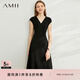 AMII女裝2025氣質(zhì)連衣裙夏季新款V領(lǐng)收腰白色裙小腰精A字裙裙 黑色（12240609） L 165/88A