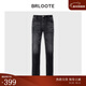 巴魯特【熱能碳】男士牛仔褲彈力修身長(cháng)褲貓須水洗黑牛秋冬保暖直筒褲子 黑色-熱能碳BZ3317N683 31 （170/80A）