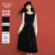 熙世界（sllsky）黑天鵝小香風(fēng)公主裙假兩件絲絨連衣裙小個(gè)子秋冬法式赫本收腰裙子 赫本黑 XL