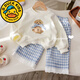 G.duck小黃鴨女童套裝春秋衣服兒童衛衣蝴蝶結印花花邊格紋休閑褲兩件套 1050-套裝 100 建議90-100cm1歲半-2歲