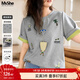 MsShe【原創(chuàng  )印花刺繡雙色短袖T恤】大碼女裝2025夏裝胖mm顯瘦上衣 A款-花灰色現貨 2XL