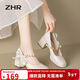 ZHR單鞋女優(yōu)雅粗高跟瑪麗珍鞋子女蝴蝶結鏈帶女鞋 BL170 米白 37 