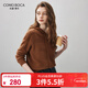 科蒙博卡2025秋冬新款休閑連帽羊毛衫女裝純色針織衫長(cháng)袖外穿毛衣 焦糖色 S