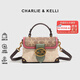 CHARLIE&KELLI CK品牌輕奢包包女款手提包馬鞍包女士小方包單肩斜挎女包禮物 玫紅色【京倉配送 品牌禮袋】