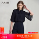 AMII女裝2025夏季新款優(yōu)雅通勤小立領(lǐng)喇叭袖綁帶雙層雪紡衫女 夜藍 L