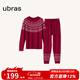 ubras虞書(shū)欣同款泡泡絨菱形紋提花本命年長(cháng)袖長(cháng)褲套裝男情侶款睡衣女 菱形紋提花-絲絨紅 M