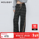 moussy 新品學(xué)院風(fēng)側縫雙條紋格紋休閑褲女028IS930-2281 165花紋灰色 M 00002/M