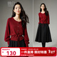 晚白騏驥紅新年穿搭上衣2026春季今年流行設計感燈籠袖針織衫女 紅色 L