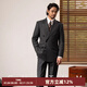 CULTUM50%精紡羊毛半麻襯戧駁領(lǐng)雙排扣西服套裝男商務(wù)親王格通勤西裝 親王格灰兩件套褲子尺碼自行備注 4XL (54B)