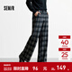 森馬（Semir）休閑褲女冬格子加絨長(cháng)褲寬松2025新款鹽系慵懶復古潮流闊腿褲 藍綠色調00384 L