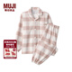 MUJI大童 無(wú)側縫 法蘭絨 睡衣 兒童家居服童裝男童女童25年冬季純棉 粉紅色格紋 140 -150