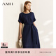 AMII女裝2025小清新配腰帶長(cháng)款連衣裙新款亞麻 藏藍 S