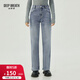 深呼吸DEEP BREATH女裝簡(jiǎn)約中腰破洞設計直筒休閑牛仔長(cháng)褲女A100154 藍 M (3)