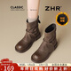 ZHR堆堆短靴女2025新款厚底雪地靴美拉德褲管馬丁靴女KN191A棕色37