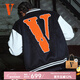 VLONE 大LOGO毛巾繡 哥特字體鋼印 立體剪裁拼皮棒球服 VLBJ25001黑橙 S