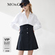 MO&Co.連衣裙春夏襯衫拼接設計感假兩件黑白高腰連衣裙通勤女摩安珂 本白色 M 165