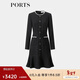 PORTS女裝2025秋新款釘珠裝飾黑色醋纖連衣裙ALQ9D028TWB037 黑色 6