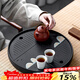 唐豐粗陶茶盤(pán)家用辦公室新款圓形功夫茶具托盤(pán)中式小型瀝水干泡茶臺 遠山茶盤(pán)黑(大)
