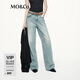 MO&Co.【神褲】牛仔褲2025秋新品棉質(zhì)燙鉆洗水淺藍寬松長(cháng)直筒